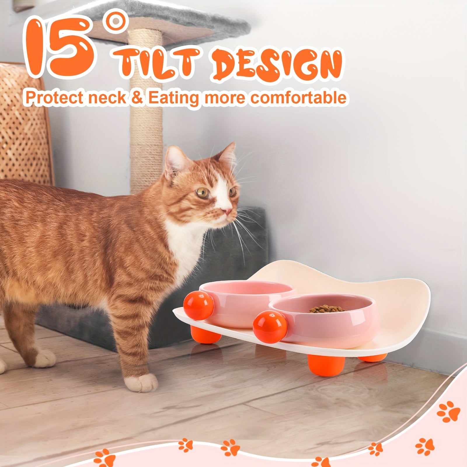 Elevated Double Ceramic Cat Bowl with Non-Slip Stand