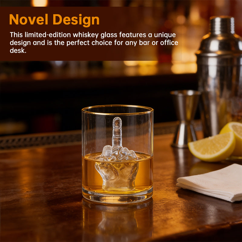 Middle Finger Whiskey Glass with 3D Finger Inside - Funny Novelty Glass for Bourbon Scotch Cocktails, Unique Gift for Men