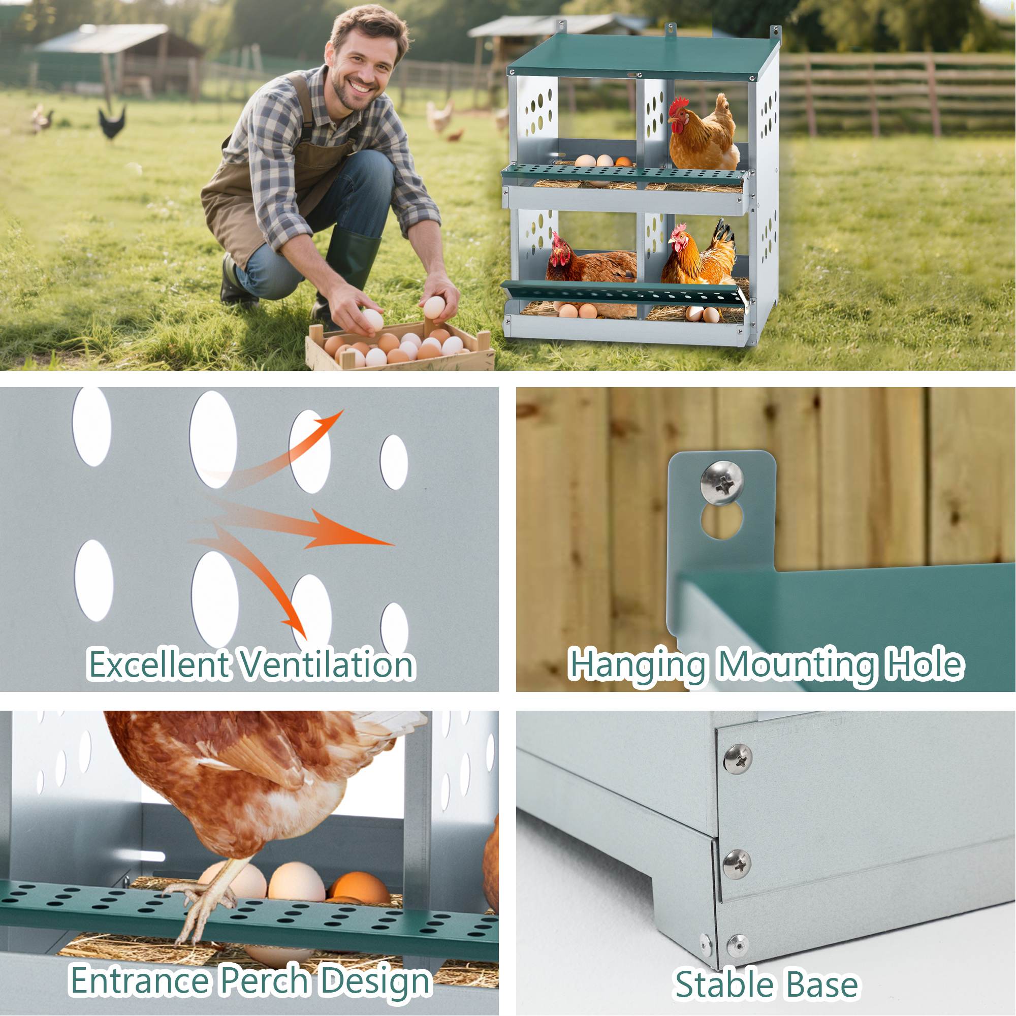 4-Compartment Wall-Mount Chicken Nesting Box - product image 4