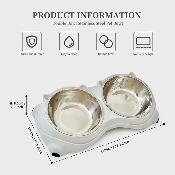Gray Double Stainless Steel Cat and Dog Bowl