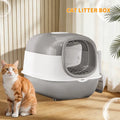 Gray Open-Top Cat Litter Box with Scoop