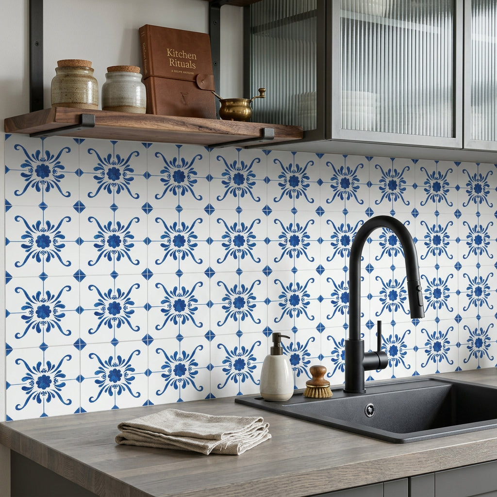 6" x 6" Blue and White Aydan Mosaic Peel and Stick Removable Tiles