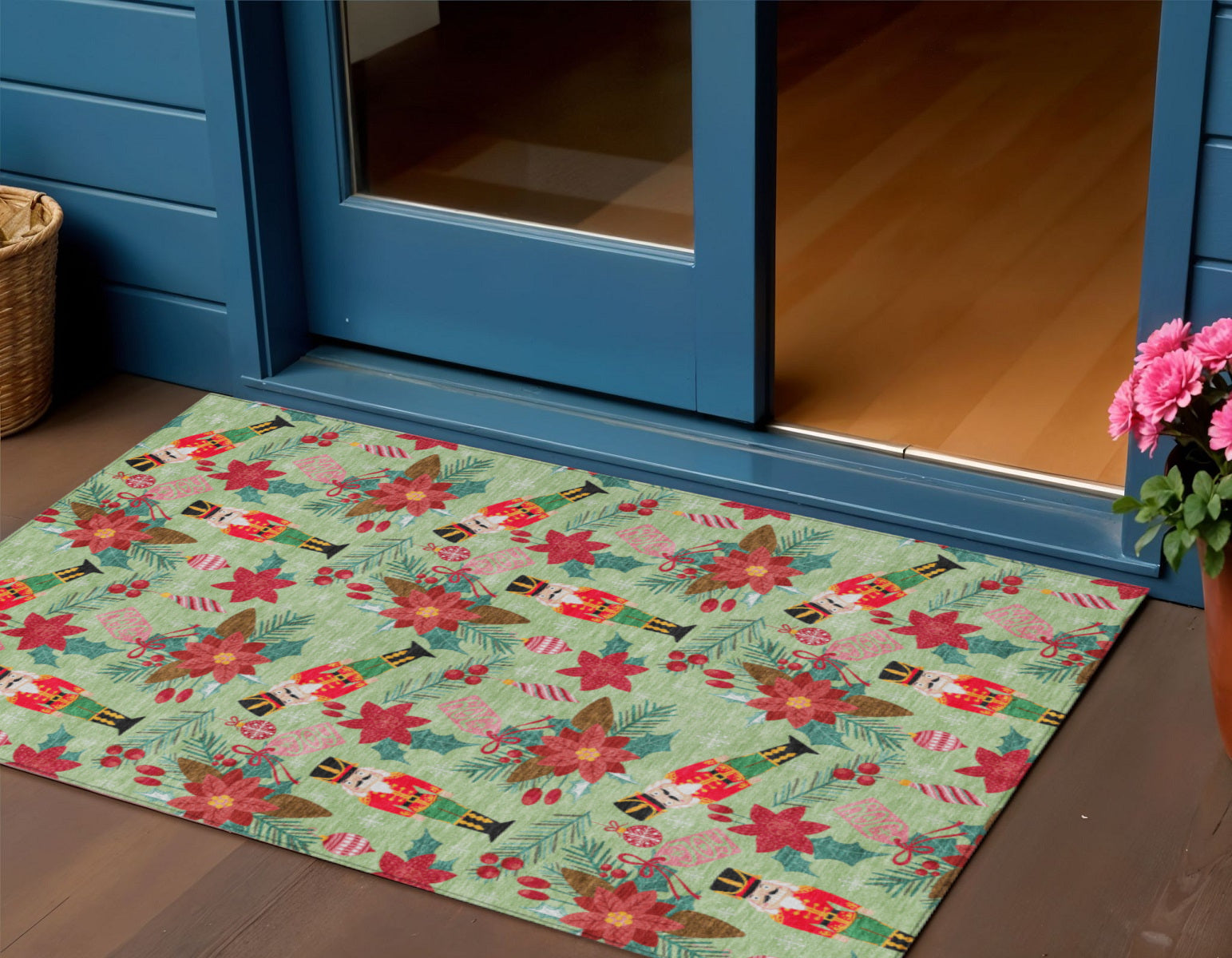 Artichoke Green Red Black Pink And Brown Floral Washable Indoor Outdoor Area Rug