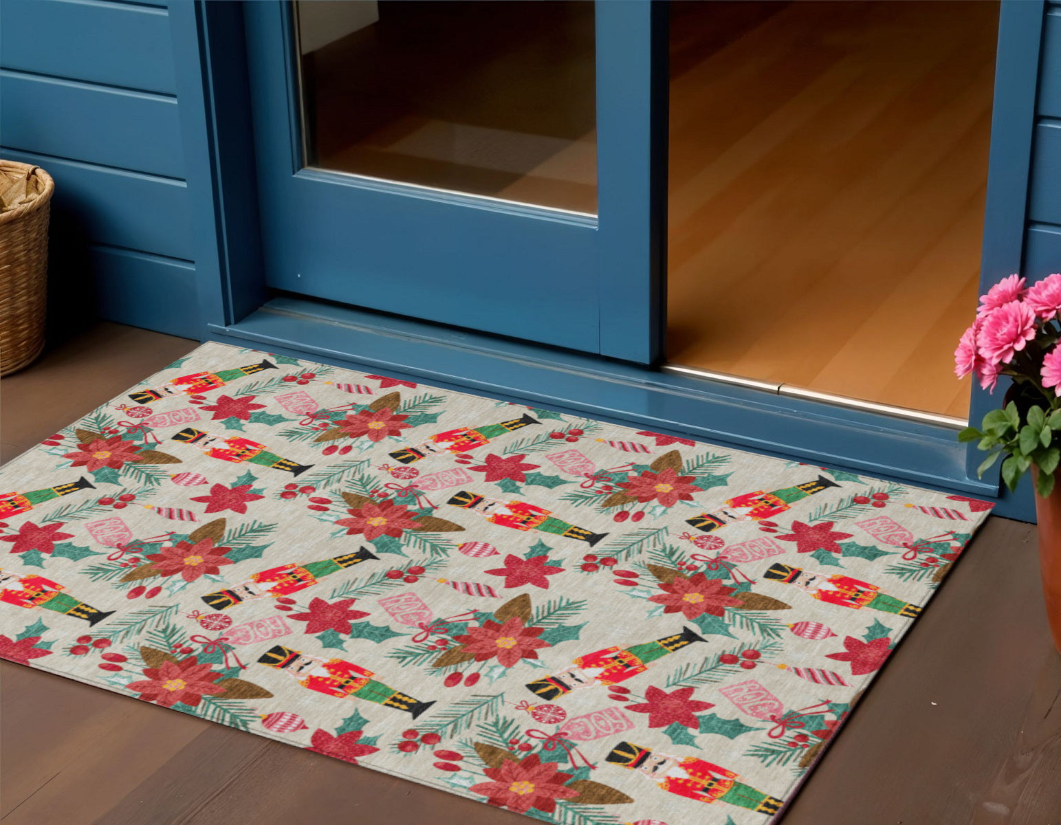 Beige Red Black Pink And Brown Floral Washable Indoor Outdoor Area Rug