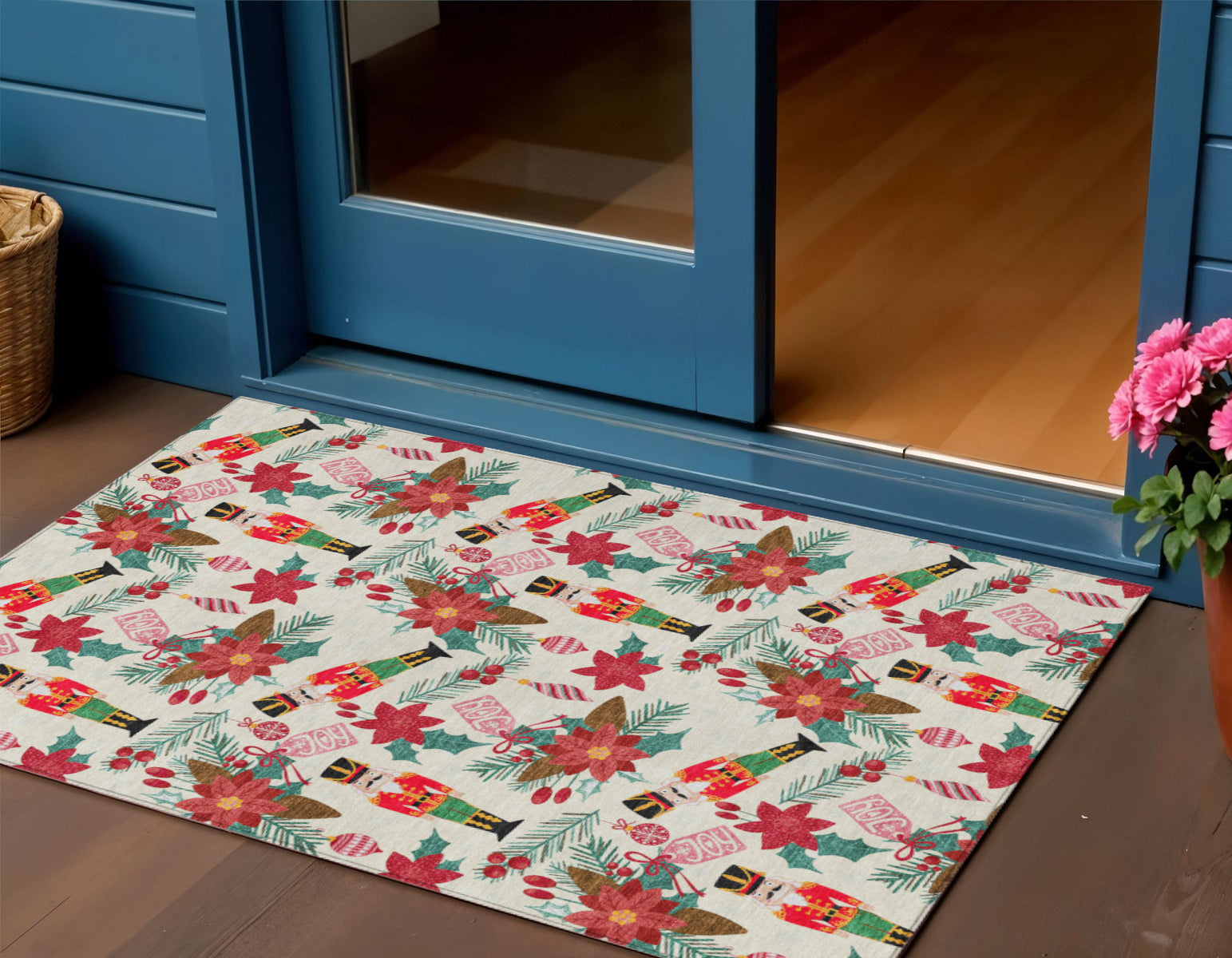Ivory Red Black Pink And Brown Floral Washable Indoor Outdoor Area Rug