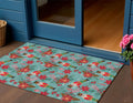 Teal Blue Red Black Pink And Brown Floral Washable Indoor Outdoor Area Rug