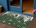 Green Black And Ivory Plaid Washable Indoor Outdoor Area Rug