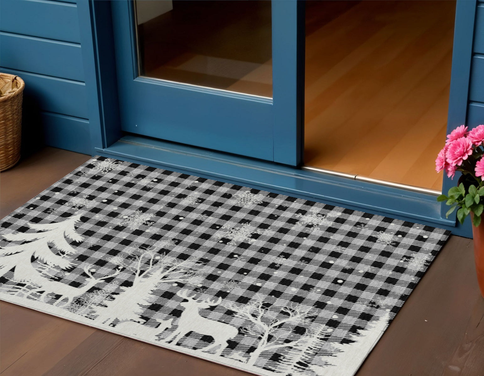 Gray Black And Ivory Plaid Washable Indoor Outdoor Area Rug
