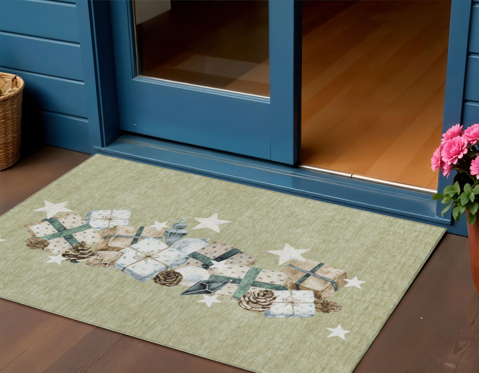 Artichoke Green Beige Ivory And Taupe Presents Washable Indoor Outdoor Area Rug