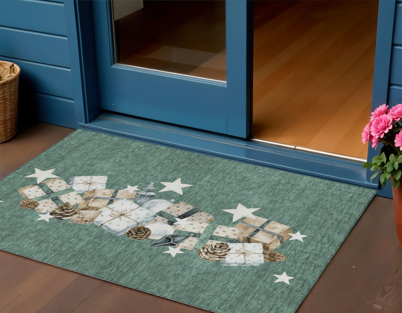 Pale Aqua Beige Ivory And Taupe Presents Washable Indoor Outdoor Area Rug