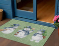 Artichoke Green Denim Blue And Ivory Snowmen Washable Indoor Outdoor Area Rug