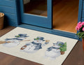 Ivory And Denim Blue Snowmen Washable Indoor Outdoor Area Rug