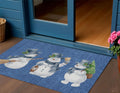 Navy Blue Denim Blue And Ivory Snowmen Washable Indoor Outdoor Area Rug