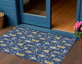Navy Blue Gold Black And Gray Nutcracker Washable Indoor Outdoor Area Rug