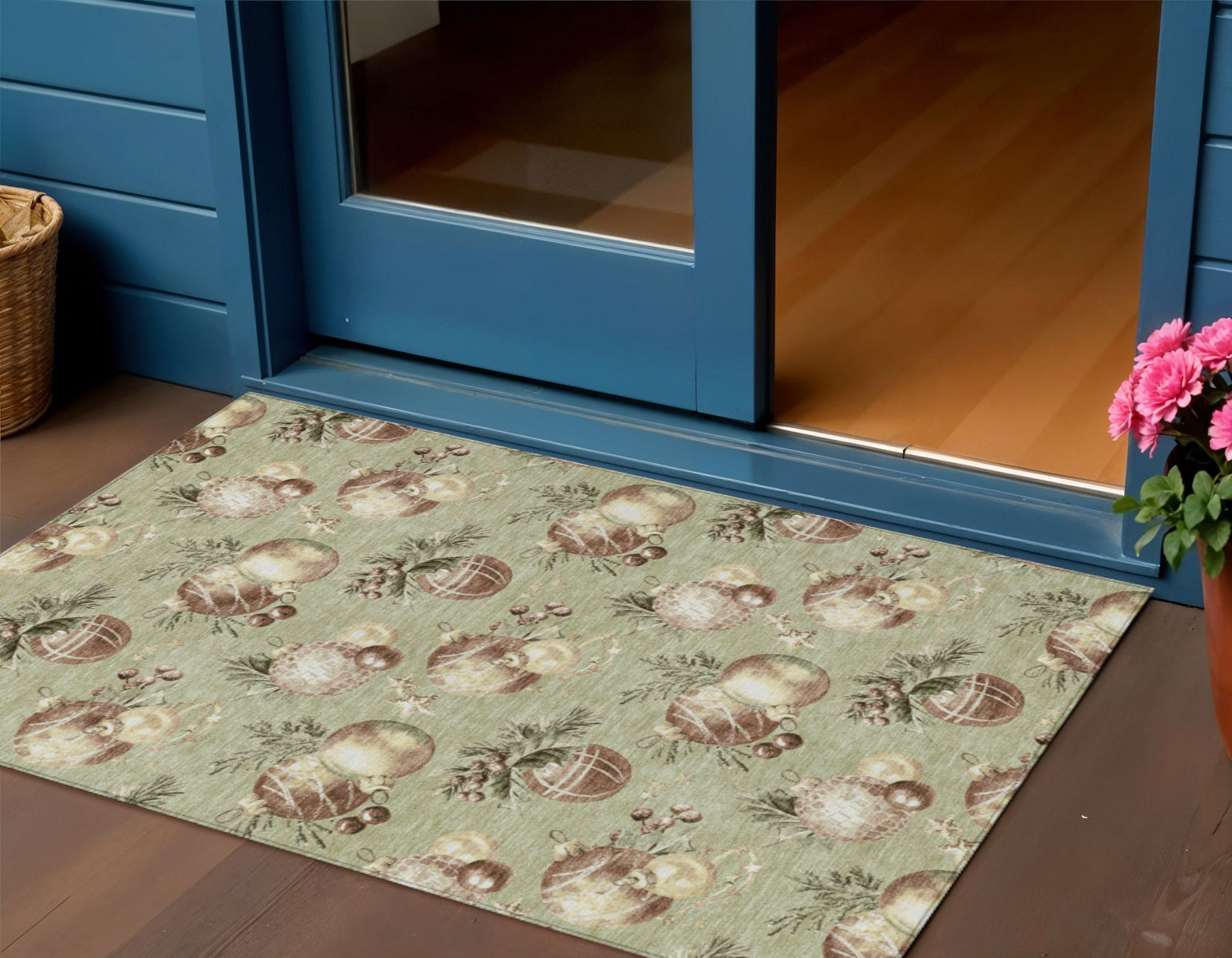 Artichoke Green Brown And Beige Stars Washable Indoor Outdoor Area Rug