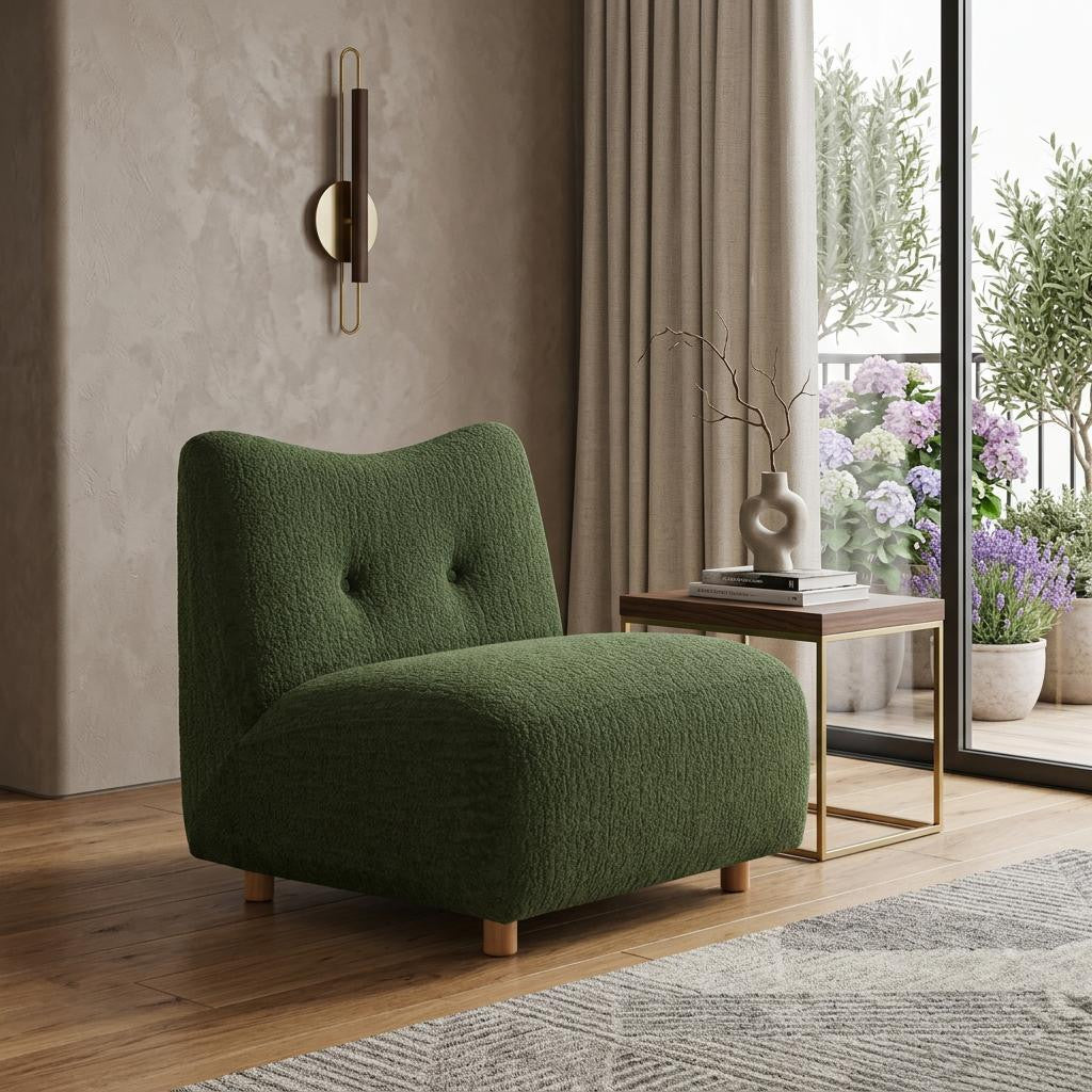 31" Green and Natural Fabric Side Chair