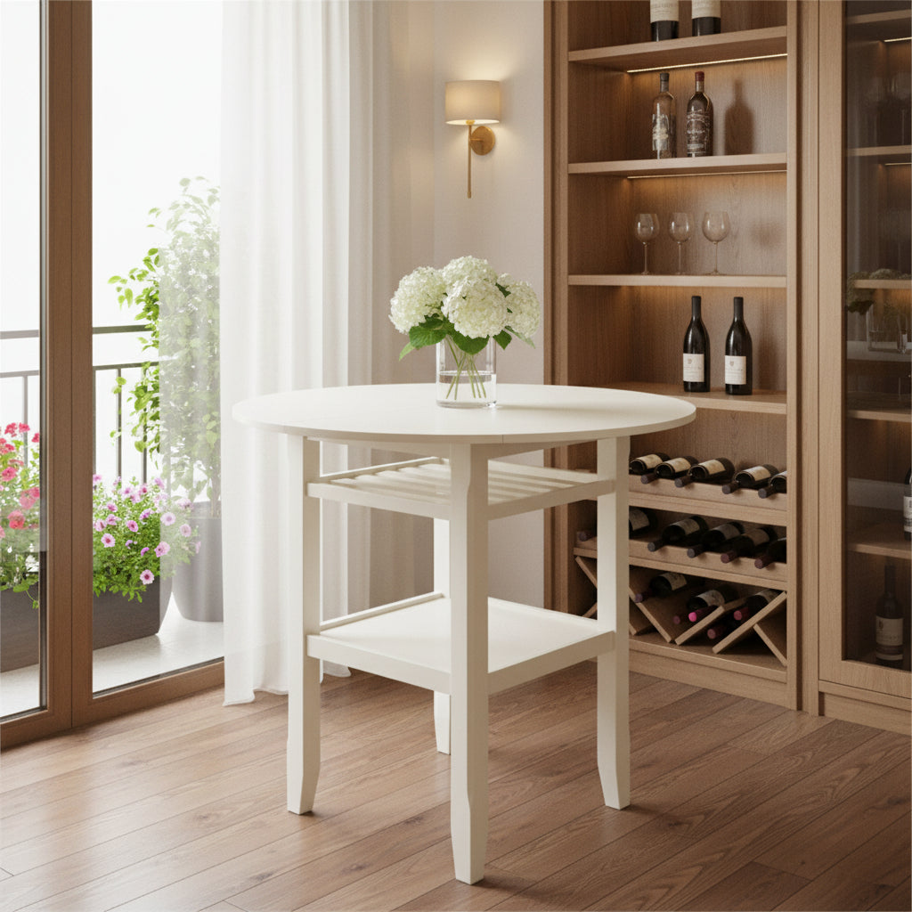 40" Cream Wood Rounded Drop Leaf Bar Table