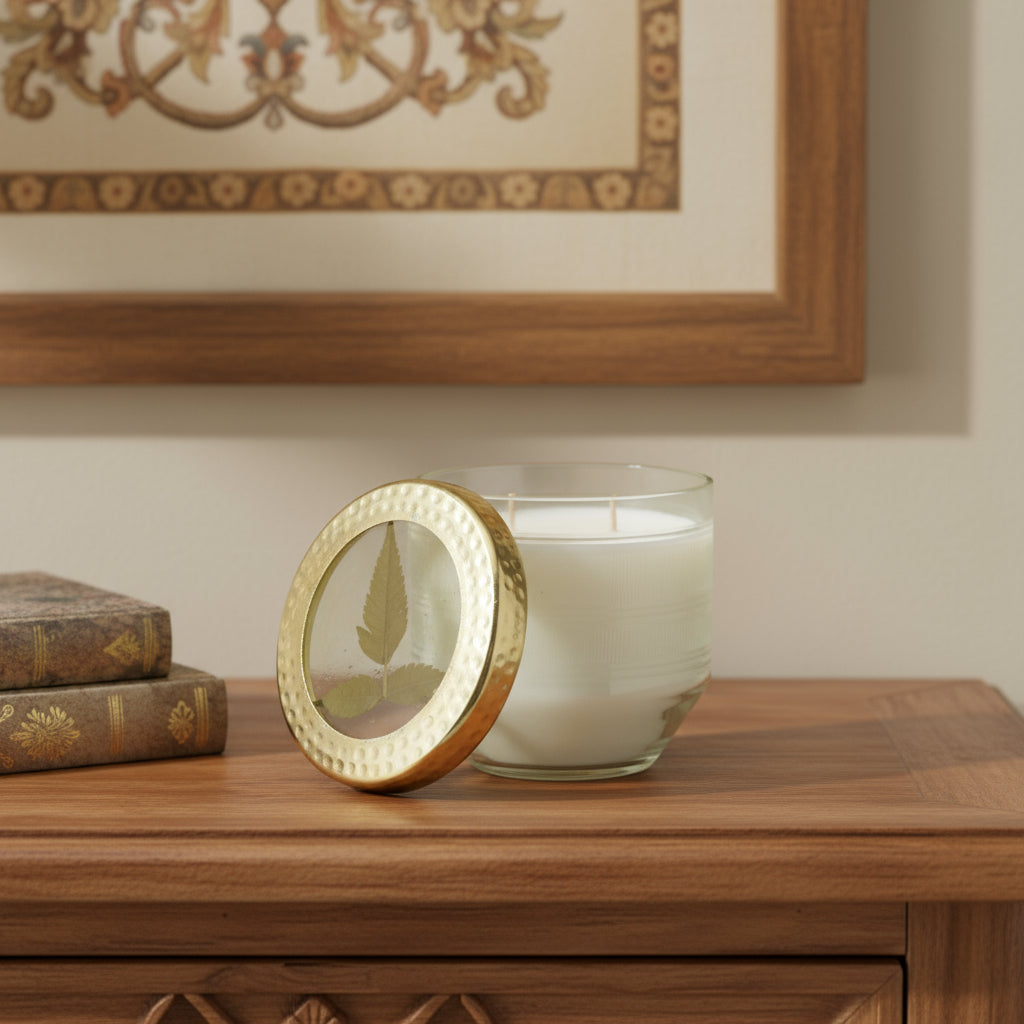 4" White Currant Scented Two Wick Candle In Clear And Gold Glass Holder