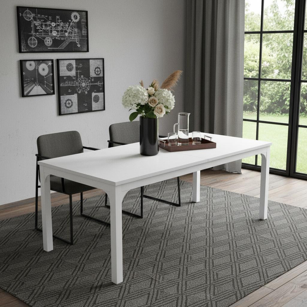 46" White Wood and Iron Dining Table