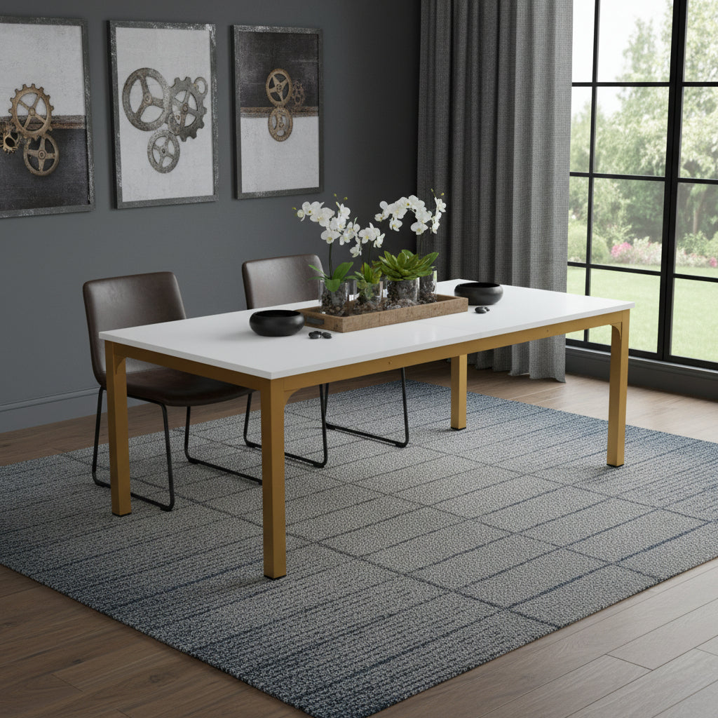 46" White and Gold Wood and Iron Dining Table