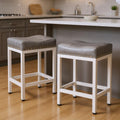 Set of Two 22" Gray and White Faux Leather and Steel Backless Bar Chairs