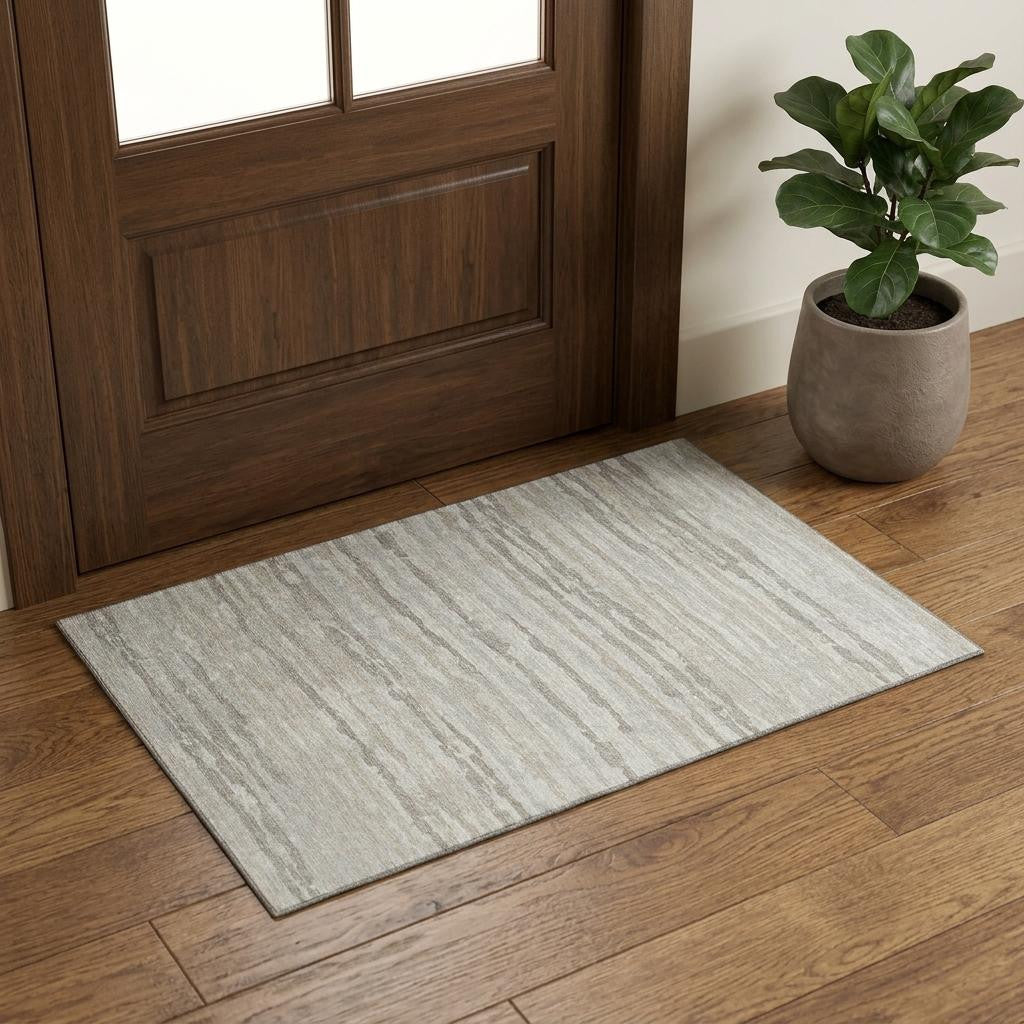 3' X 5' Ivory And Khaki Abstract Distressed Washable Area Rug With UV Protection