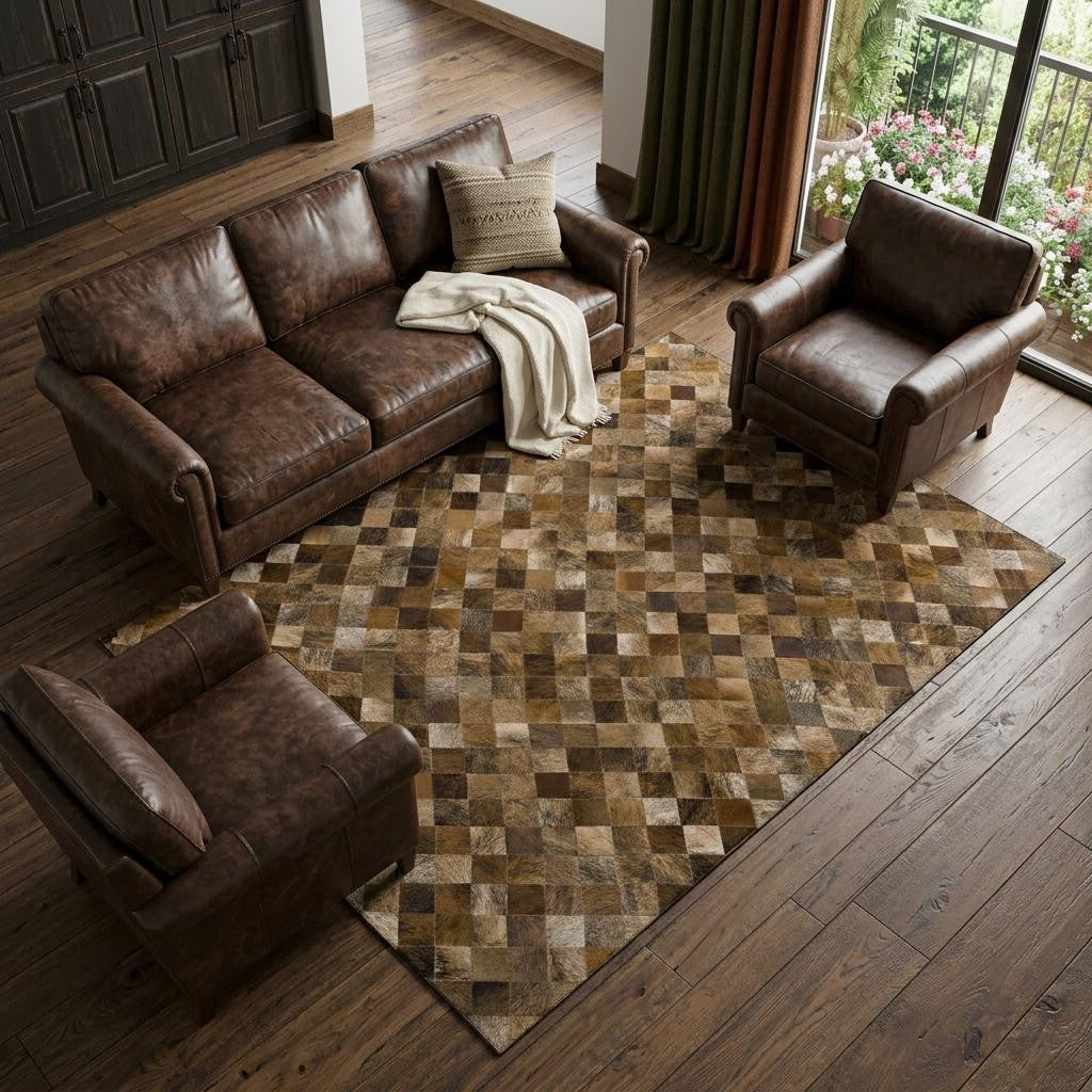 10' X 14' Beige Brown And Coffee Cowhide Print Washable Area Rug With UV Protection