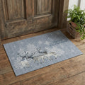 Gray Ivory And Blue Christmas Deer Washable Area Rug With UV Protection