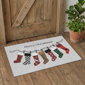Gray Red And Green Christmas Stockings Washable Area Rug With UV Protection