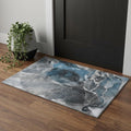 Blue And Charcoal Abstract Washable Area Rug With UV Protection