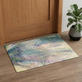 Blue Purple And Ivory Abstract Washable Area Rug With UV Protection