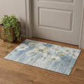 Blue Ivory And Gold Floral Washable Area Rug With UV Protection