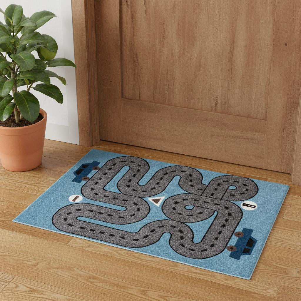2' X 3' Blue Transportation Youthful Washable Area Rug