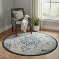 3' Blue And Gray Wool Medallion Hand Tufted Round Rug
