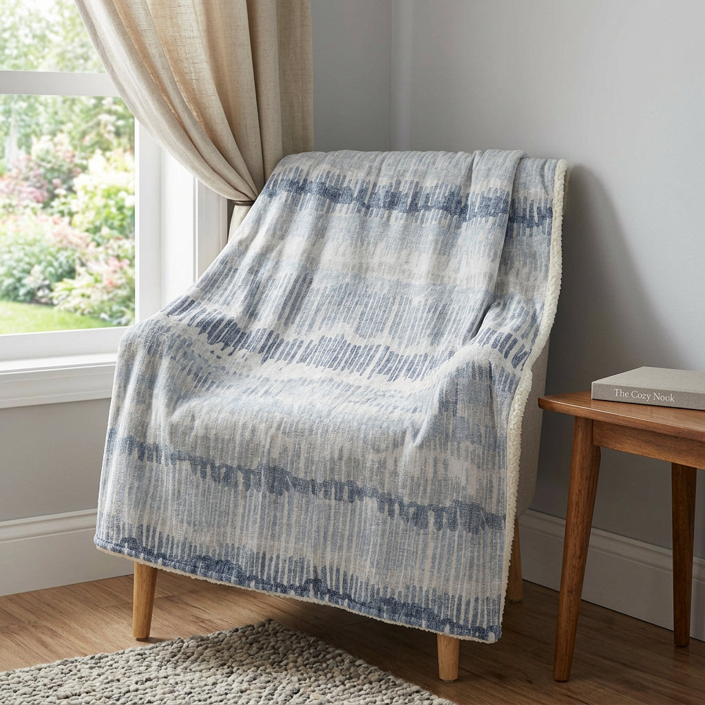50" X 70" Blue And Beige Abstract Polyester Woven Plush Throw Blanket