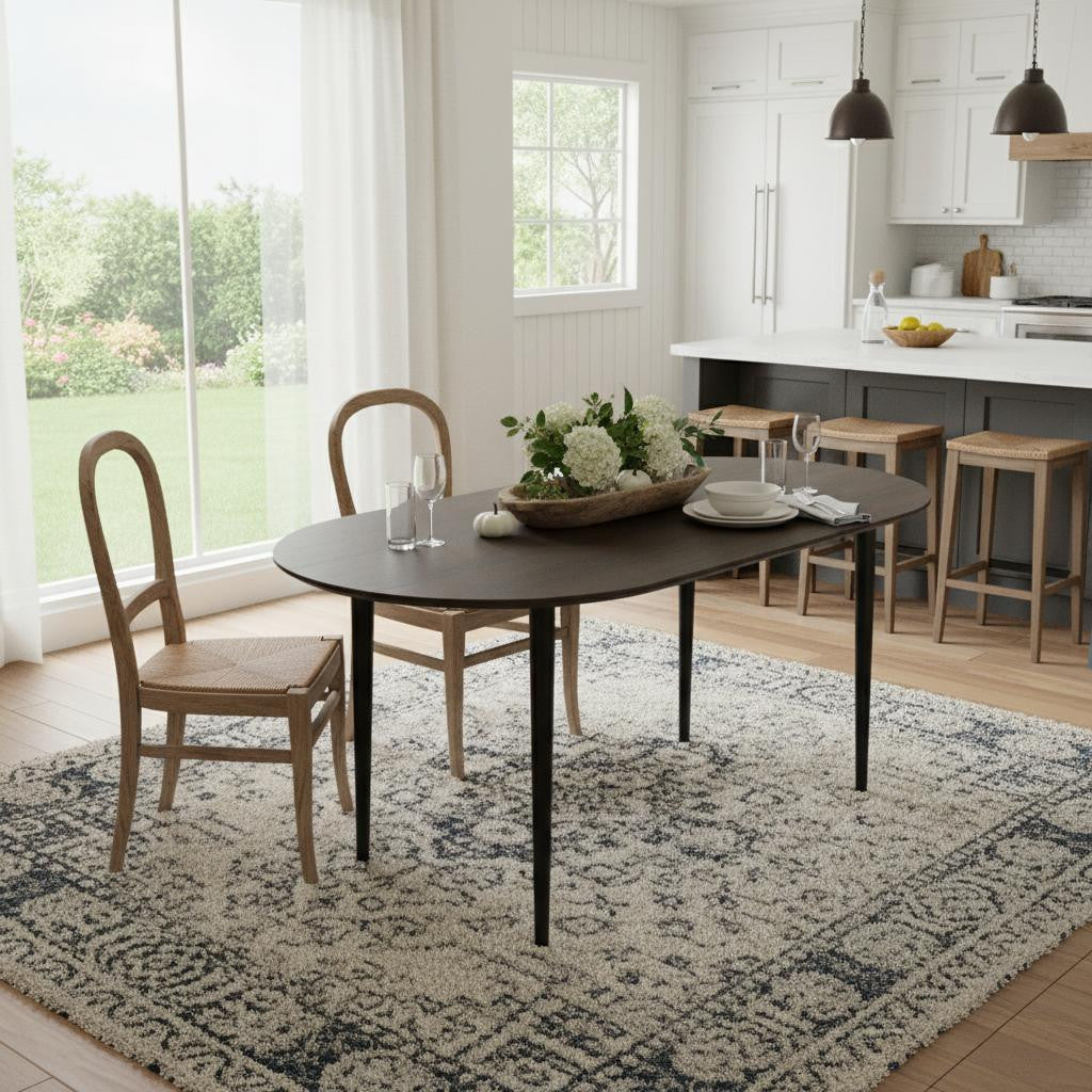67" Walnut and Black Solid Wood Oval Dining Table