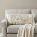 14" X 36" White And Beige Lumbar Geometric Cotton Blend Throw Pillow Cover with Texture