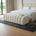 59" White Tufted Boucle Upholstered Bench