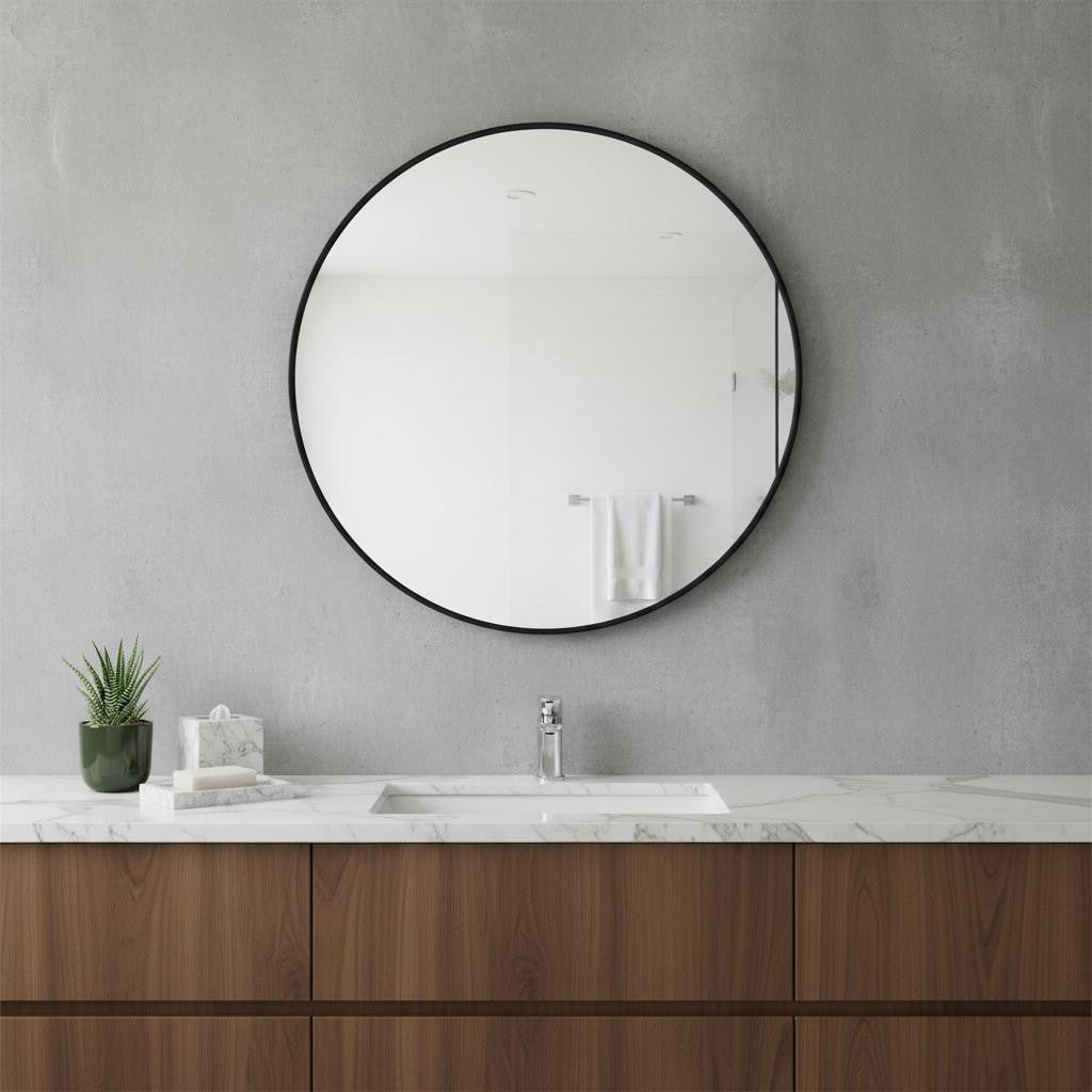 24" Black Metal Round Framed Bathroom Vanity Mirror