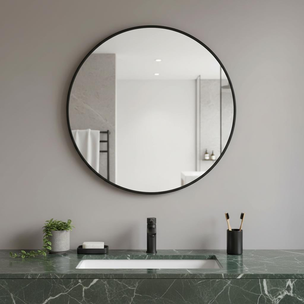 30" Black Metal Round Framed Bathroom Vanity Mirror
