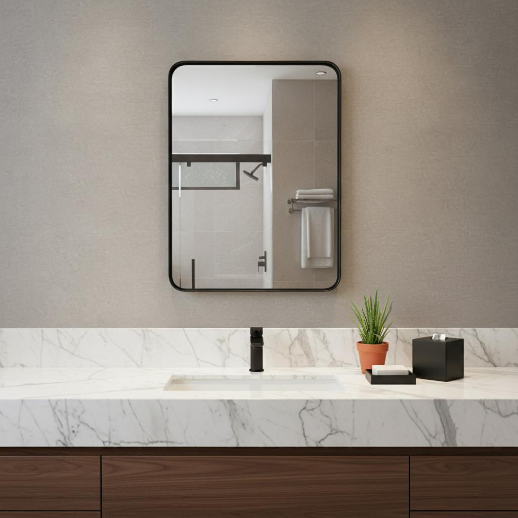 30" Black Metal Framed Bathroom Vanity Mirror