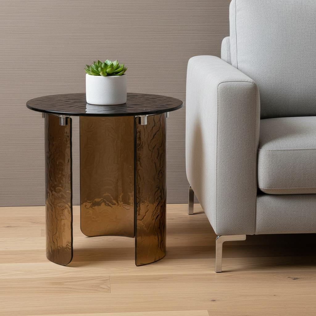 20" Bronze Glass Round End Table