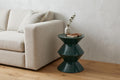 18" Green Wood Round Top Geo Pedestal End Table