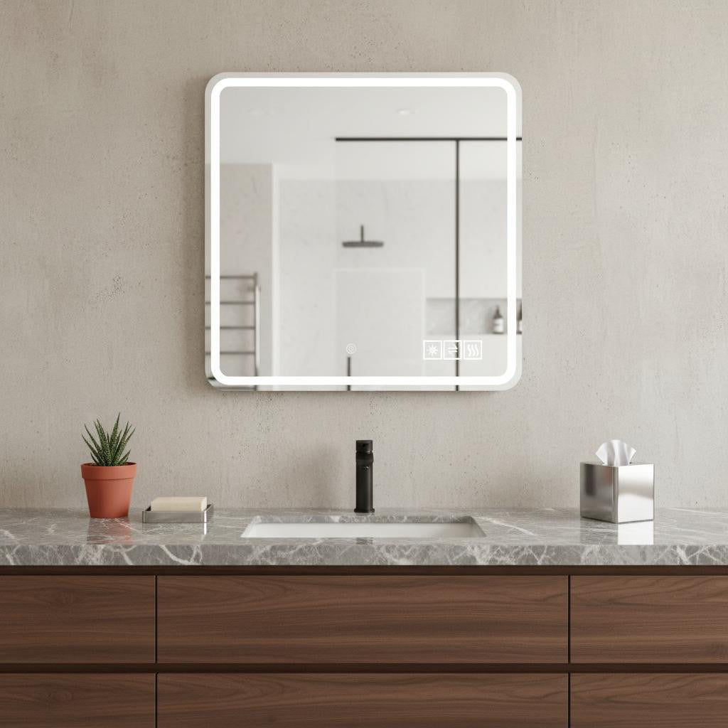 36" Square Lighted Frameless Bathroom Vanity Mirror