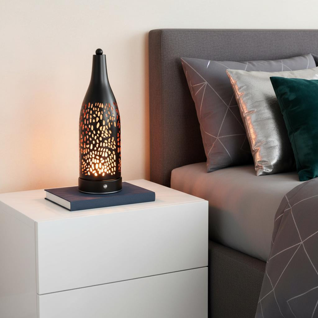 13" Black Geometric Novelty USB Lantern With Novelty Shade