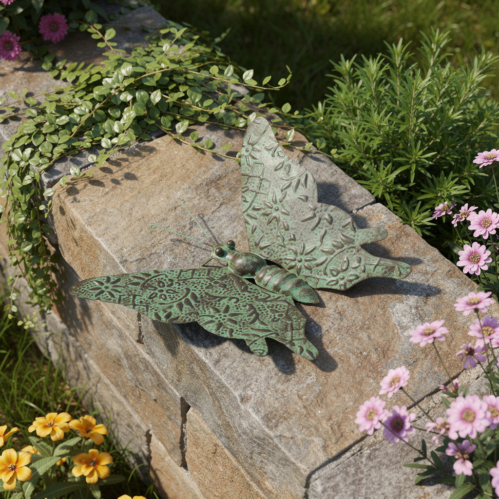 13" Green Iron Dragonfly Garden Art
