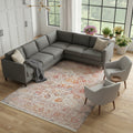 5' X 8' Orange And Red Floral Distressed Area Rug With Fringe
