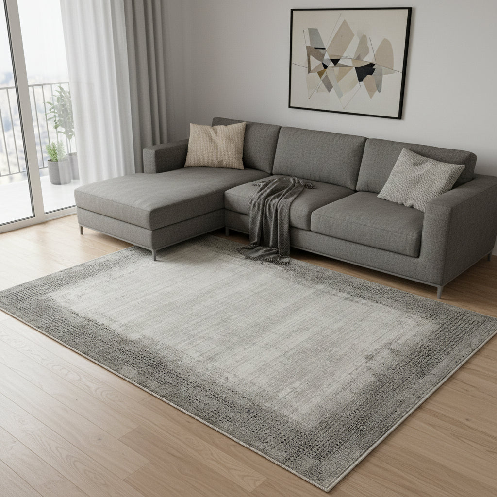 5' X 8' Gray And White Abstract Area Rug