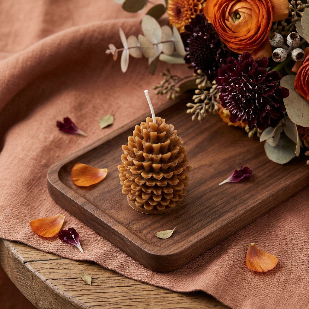 3" Brown Unscented Dimensional Pinecone Candle