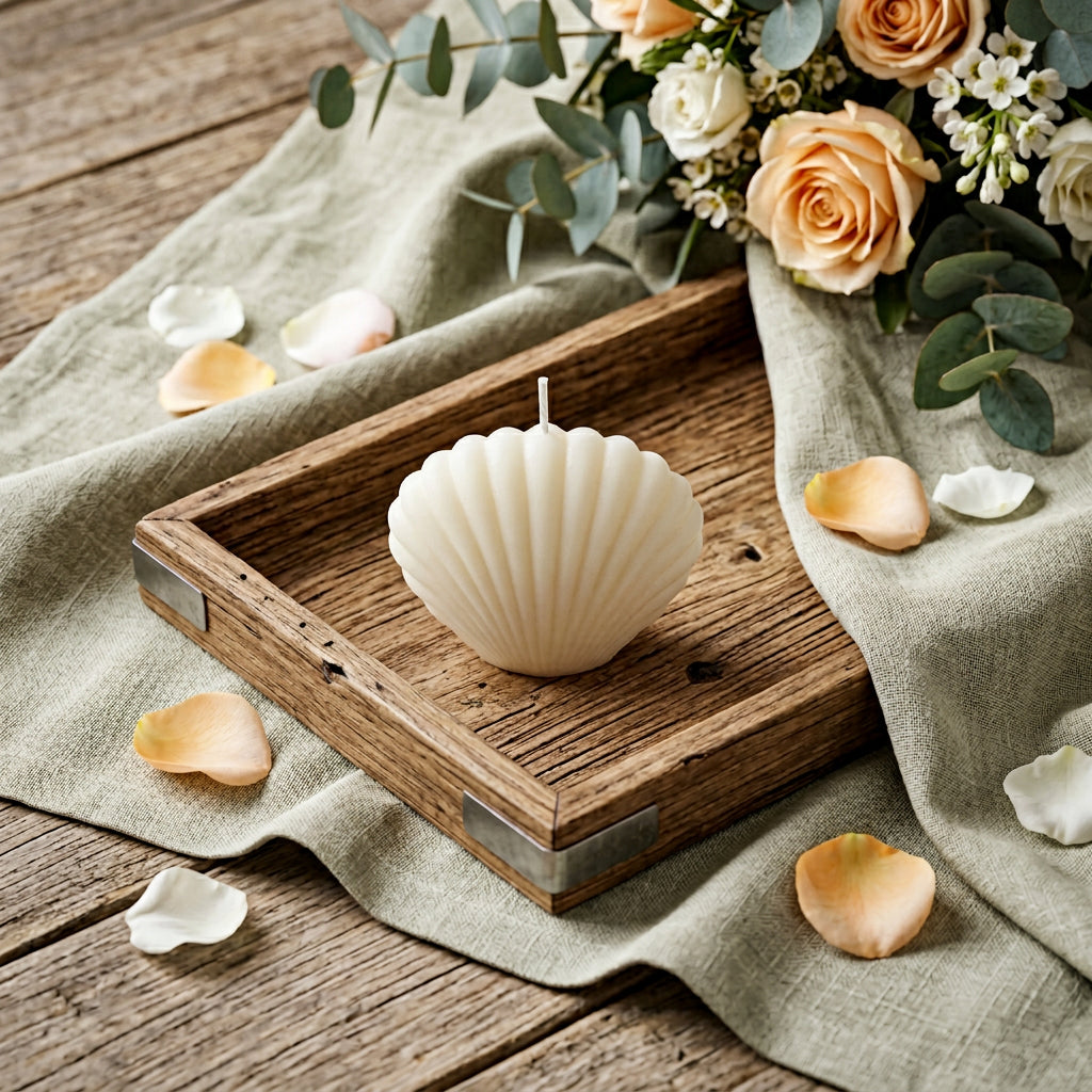 4" Ivory Unscented Dimensional Seashell Candle